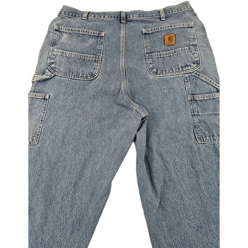 Carhartt Carpenter Utility Pants Mens 38x30 Denim Blue Jeans Distressed B13-DST